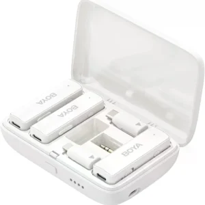 BOYALINK  White Sistema de micrófono inalámbrico doble con diseño todo-en-uno