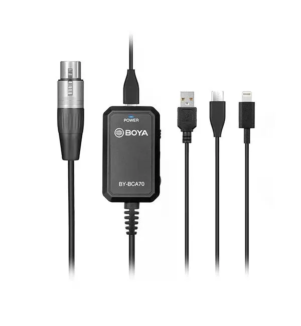 Boya BY-BCA70 Adaptador de Audio con Phantom Power XLR a Lightning, Usb y Usb-c de 6 Metros